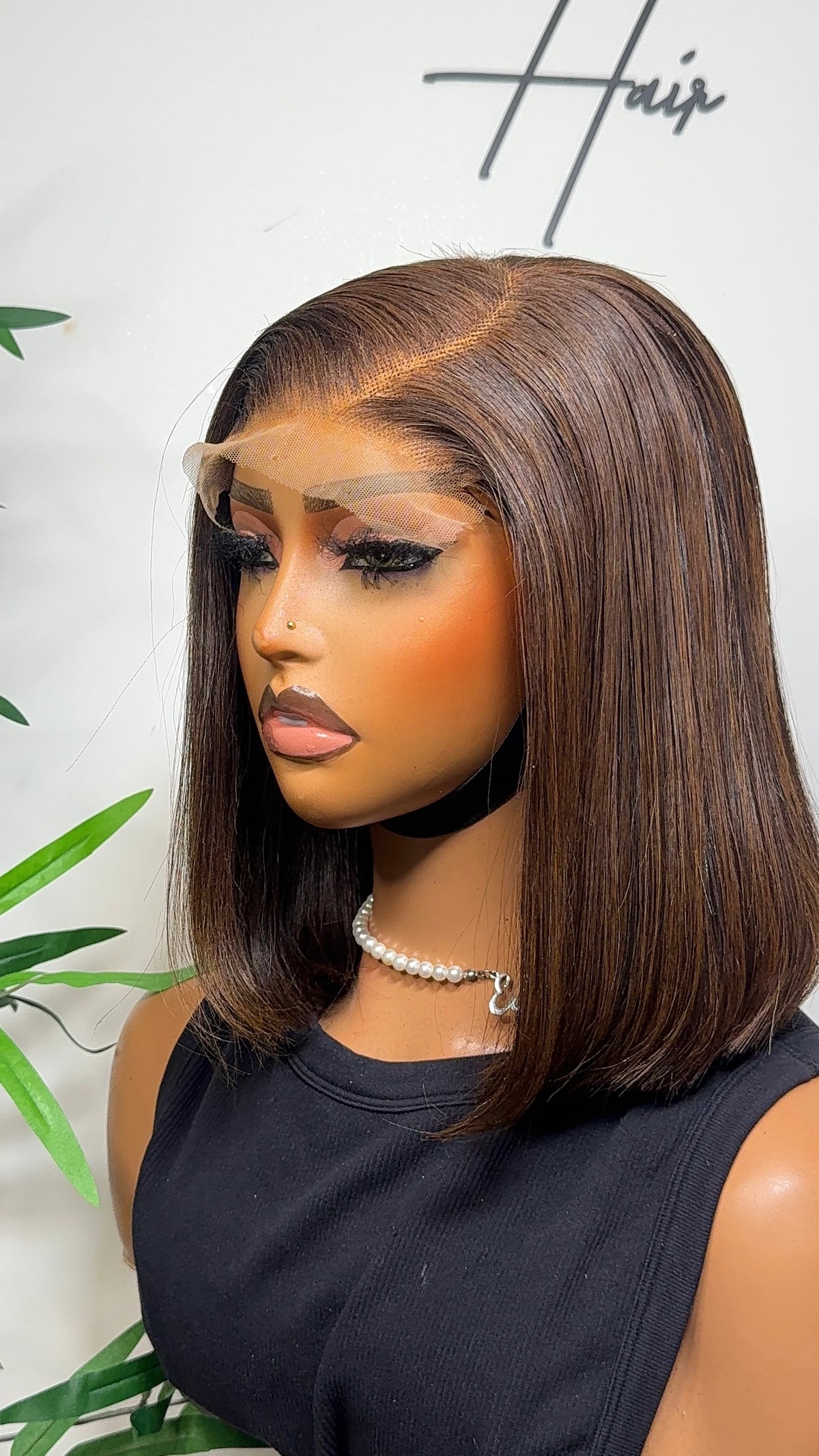 10” Brown Bone Straight Bob Wig – 5x5 Swiss Lace Closure Human Hair Wig